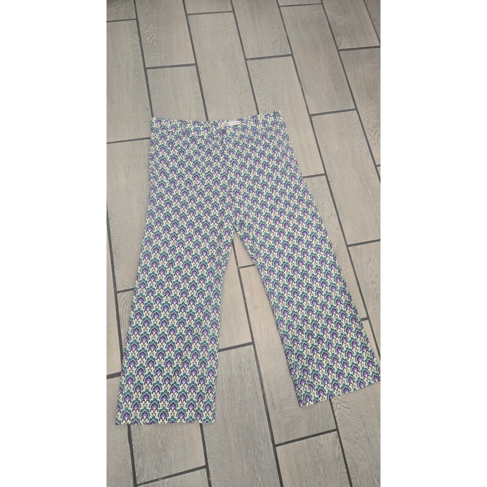 Zara Floral Print Wide Leg Pants Purple Teal Retro High Waisted Size Large